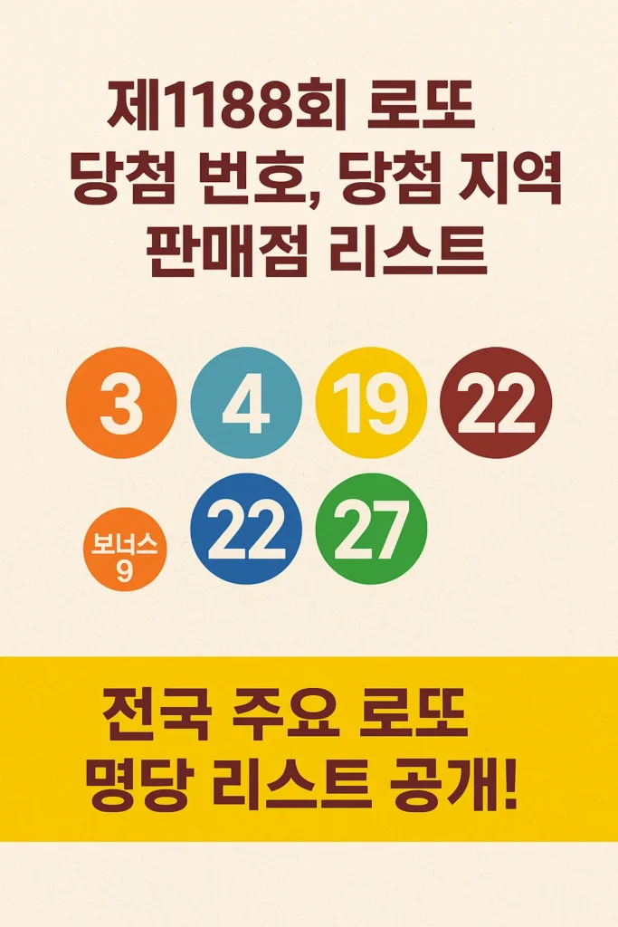 1188회 로또 당첨 번호, 1등 판매점, 전국 로또 명당 총정리